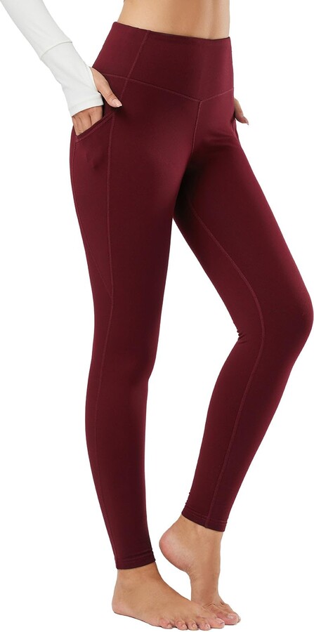 .co.uk BALEAF Women's Fleece Lined Leggings Thermal Pants with  Pockets Winter Warm High Waisted Yoga Tights Red 28 XXL