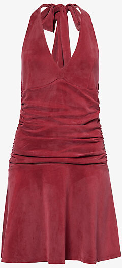 Djerf Avenue Womens Burgundy Celebration Halterneck Stretch-Woven Mini Dress L
