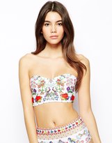 Thumbnail for your product : ASOS COLLECTION Tapestry Print Soft Longline Bandeau Bikini Top