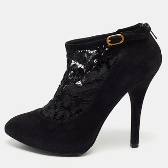 Dolce & Gabbana Black Suede and Lace Pointed Toe Booties Size 38.5