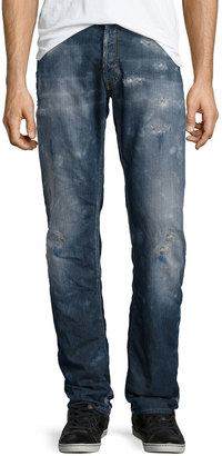 PRPS Barracuda Antique-Washed Distressed Denim Jeans, Medium Blue