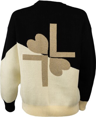 Laines London Women's Black & Cream Jacquard Knit Jumper With Gold ...