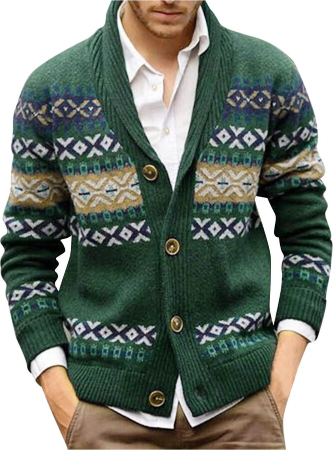 mens chunky knit shawl collar cardigan