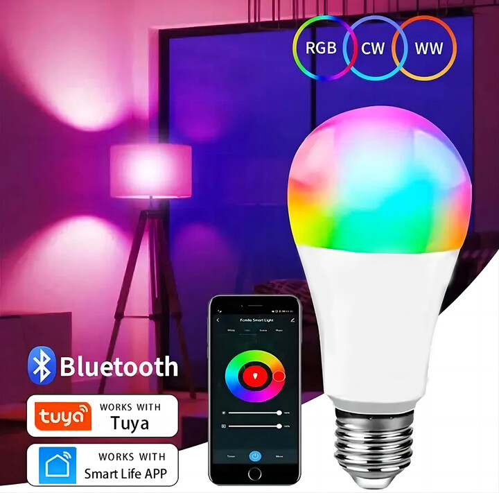 Bluetooth Smart LED Bulb Tuya Light Bulbs Dimmable Spotlight Bulb 9W E27 RGB+CW+WW LED Color Change Lamp Remote control