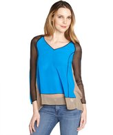 Thumbnail for your product : Aryn K cerulean, mocha and black colorblock long sleeve blouse