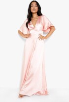Thumbnail for your product : boohoo Petite Satin Wrap Angel Sleeve Maxi Dress