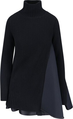 Sacai High-Neck Panelled Knitted Dress