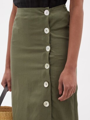 BELIZE Rosa Buttoned Linen Midi Skirt - Khaki