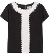 Thumbnail for your product : RED Valentino Paneled Silk Crepe De Chine Top