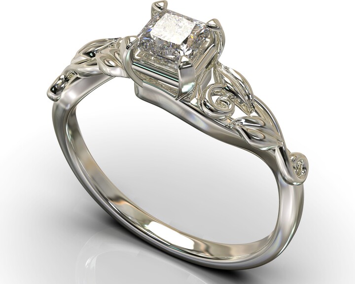 Etsy Unique Diamond Princess Promise Ring Leaves Cut Engagement Ring 14K White Gold Delicate Vintage 14K