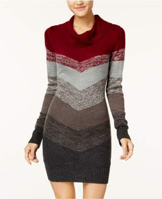 BCX Juniors' Chevron Colorblocked Cowl-Neck Sweater Dress
