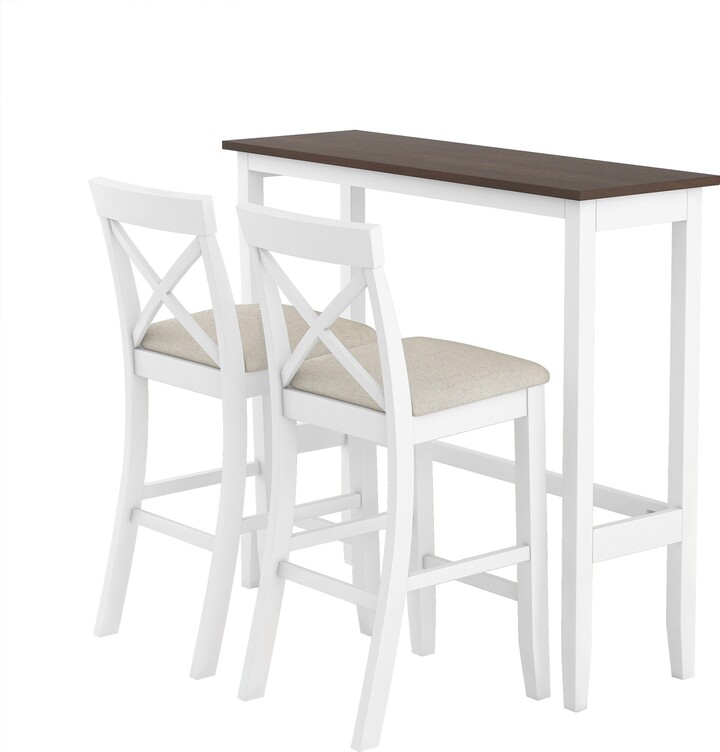 IGEMAN Rustic 48"Rectangular Wood Bar Height Dining Set for 2，Bar Set with 2 Chairs for Small