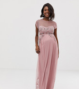 Thumbnail for your product : Maya Maternity all over premium embellished mesh cap sleeve maxi dress in vintage rose