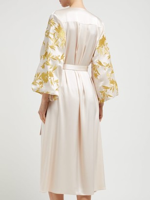 Osman Floral-embroidered Satin Wrap Dress - Ivory Multi
