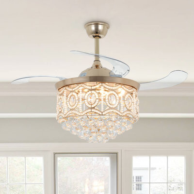 Mercer41 42" Modern Crystal Ceiling Fan With Led Light & Remote Control