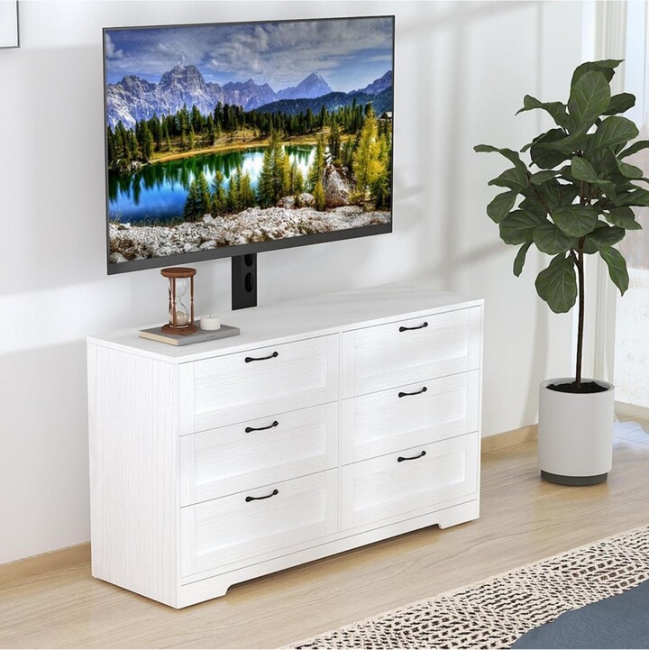 gaomon Tv Stand with Mount and 6 Drawers Storage Fits 32/45/55/65/75/80 Inch TVs, Entertainment Center w/Height Adjustable Mount for Living Room - Whi