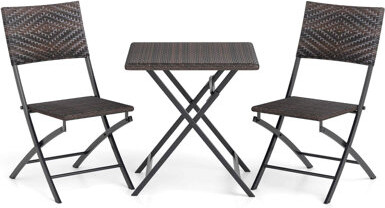 Dakota Fields 3 PCS Rattan Bistro Set with Wicker Seat & Tabletop for Backyard, Garden, Balcony