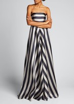 Thumbnail for your product : Halston Tricolor Stripe Print Duchess Satin Strapless Gown