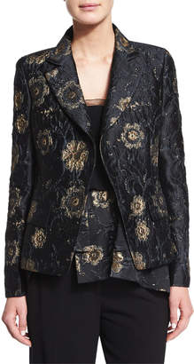 Donna Karan Metallic Floral-Embroidered Jacket, Black/Gold