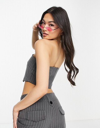 The Kript bandeau 90s crop top with button detail in gray pinstripe - part  of a set - ShopStyle