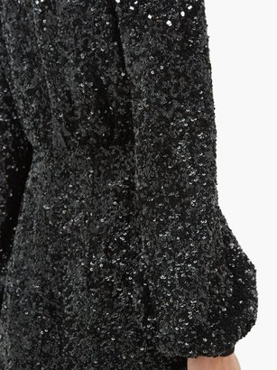 Saloni Domino High-neck Balloon-sleeve Sequinned Dress - Black