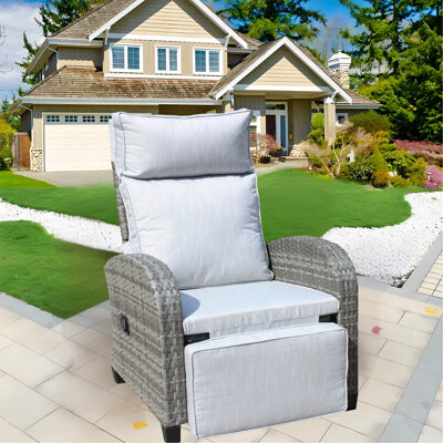 Red Barrel Studio Outdoor Wicker Recliner Chair With Adjustable Backrest And ArmrestsAll Weather Conversation Chairs  For Courtyard Swimming Pool Balcony