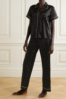 Morgan Lane Tami Metallic-trimmed Printed Silk-blend Satin Pajama Shirt - Black