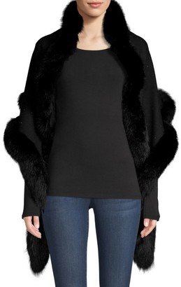 Sofia Cashmere Sequin Fox Fur-Trim Cashmere & Silk Shawl