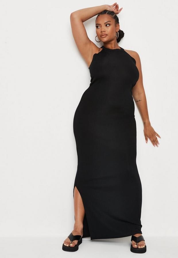 Missguided Plus Size Black Rib High Neck Maxi Dress - ShopStyle