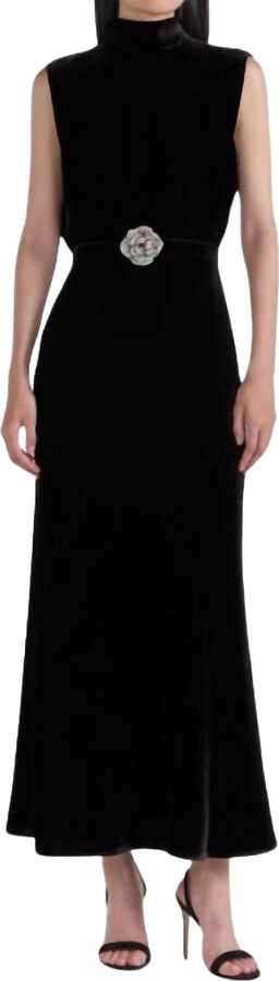 Fleur Velvet Dress In Black/crystal Rose