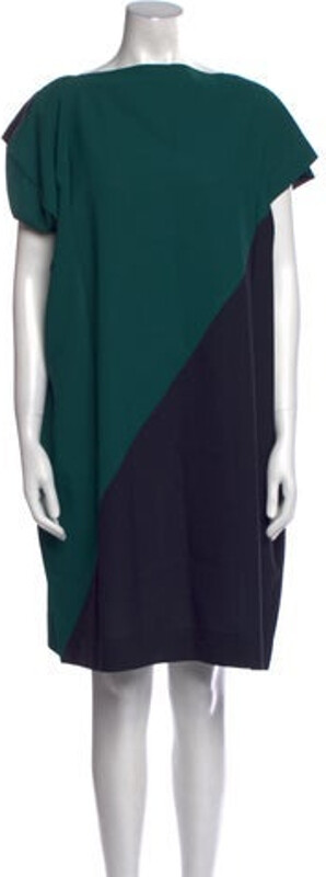 132 5. ISSEY MIYAKE Tent Dress Green Short Sleeve with Bateau Neckline Designer size 3.