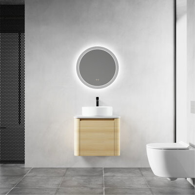 East Urban Home 24'' Wall-Mounted Bathroom Vanity With Ceramic Art Sink & 1-Soft-Close Door, KD-Packing, Plywood