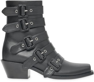 Burberry Buckled Leather Peep-toe Ankle Boots