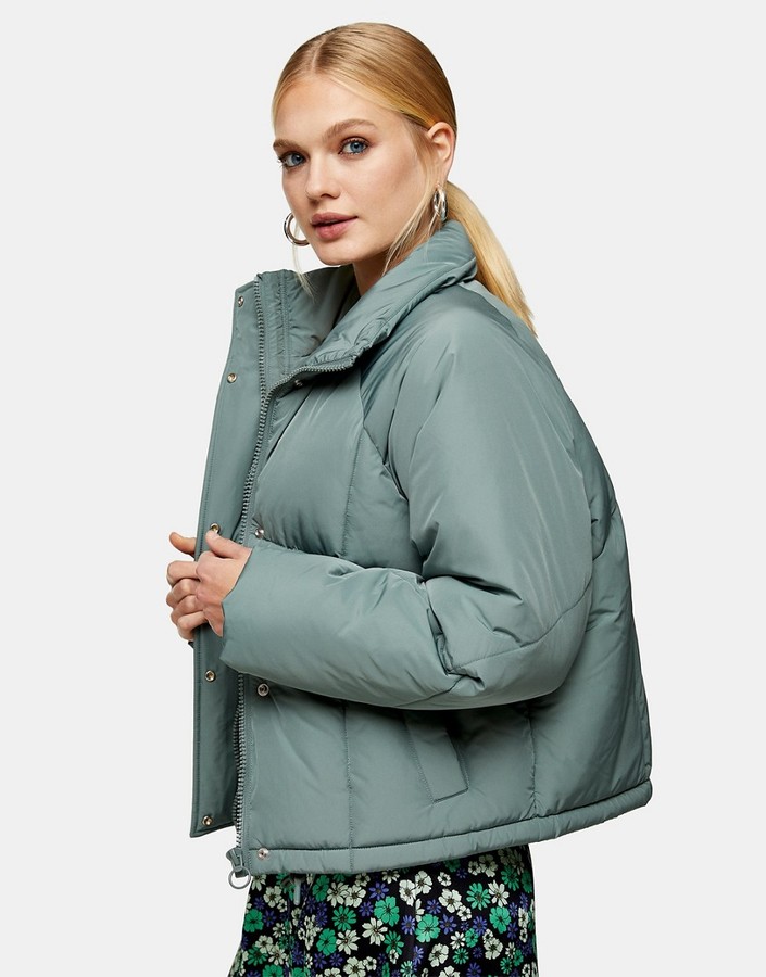 padded puffer jacket in sage green ShopStyle