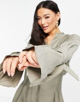 Thumbnail for your product : Aria Cove button-detail cinched waist mini shirt dress in olive