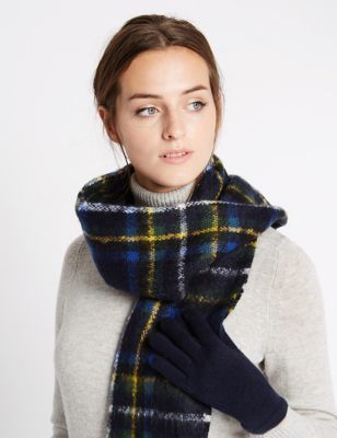 Marks and Spencer Oversized Checked Scarf & Gloves Set