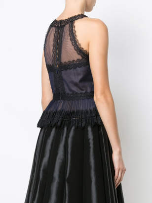 Marchesa Notte sheer lacy layered blouse
