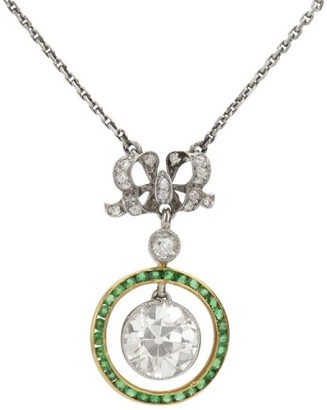 Belle Epoque Platinum 18K Yellow Gold Diamond Emerald Pendant
