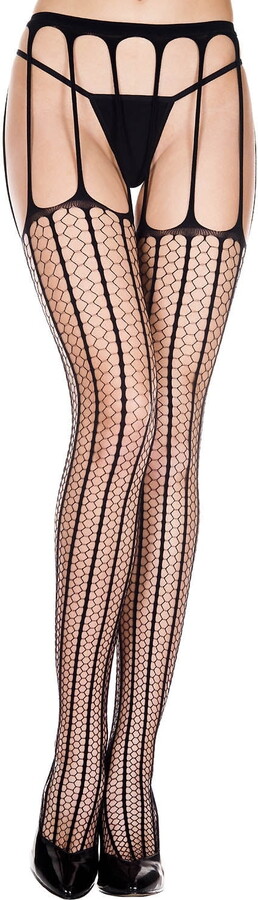 Music Legs Women’s Hexagon shape striped suspender pantyhose 914-BLACK