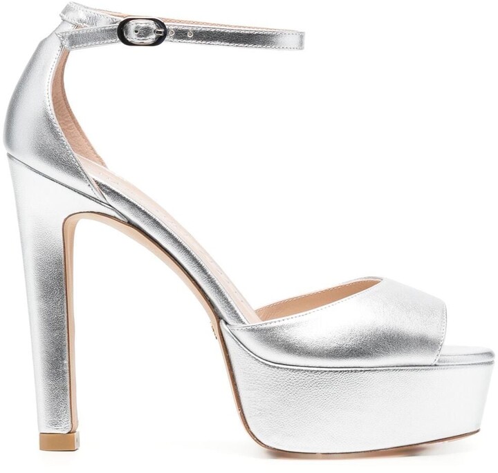 silver platform pumps