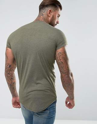 SikSilk Muscle T-Shirt In Khaki With Rolled Sleeves