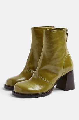 Topshop MILO Green Patent Leather Chunky Scoop Toe Boots - ShopStyle