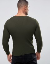 Thumbnail for your product : ASOS Muscle Fit Ribbed Jumper In Khaki