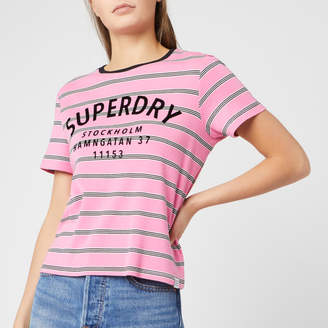 Superdry Women's Rae Stripe T-Shirt - Millenial Pink Stripe - UK 8 - Pink