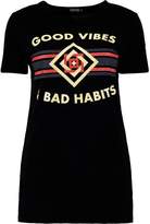 Thumbnail for your product : boohoo Good Vibes Slogan Foil T-Shirt