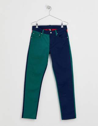 ASOS Design DESIGN slim jeans in cut and sew color block-Blue