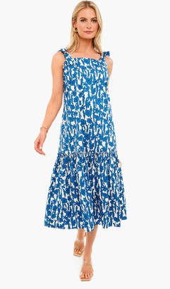 Blue Hibiscus Drop Waist Shoulder Tie Dress