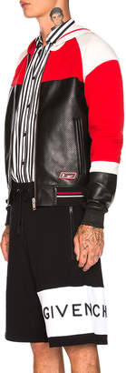 Givenchy Perforated Leather Felpa Hoodie in Black & Red & White | FWRD