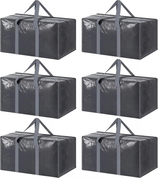 SetSail 6PackExtraHeavyDutyLargeMovingBagsStrongZipper&ComfortableHandles,Sturdy&DurableClothesStorageBagsGray6Pack
