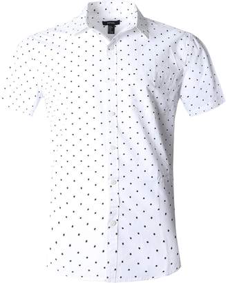 NUTEXROL Men's Star Print Casual Shirt Short Sleeve Cotton Shirts M